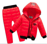 HOT Hoodies Down Jacket +Trousers Waterproof Snow Warm kids Clothes Children Boys girls Clothing 2-8 ye Children's Clothes Set