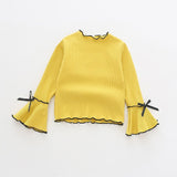 High Quality Baby Girls Spring Autumn Warm Solid Bowknot Sweatshirt Kids New Fashion Soft Cotton Long Ruffle Sleeve Clothing Top