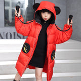 Kids Winter Duck Down Jacket for Girls Mouse Ears Hooded Russian Winter Coats Girls Winter Clothes For 4-13