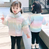 Warm Girls Rainbow Down Jackets Spring Autumn Children Coat Kids Baby Clothes Overcoat Thicken Outerwear Tops