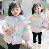 Warm Girls Rainbow Down Jackets Spring Autumn Children Coat Kids Baby Clothes Overcoat Thicken Outerwear Tops