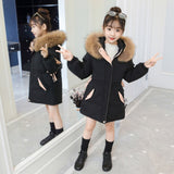 Winter Hooded Fur Collar Parkas Coat For 4 6 7 8 9 10 11 12Yrs Baby Girl Down Coat 3 Colors Kids Girls Outerwear
