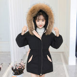 Winter Hooded Fur Collar Parkas Coat For 4 6 7 8 9 10 11 12Yrs Baby Girl Down Coat 3 Colors Kids Girls Outerwear