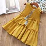 High quality 2018   casual active sleeveless Solid bow kid children girls dress baby girl clothes white yellow girls clothing