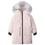 Hooded Real Raccoon Fur Girls Winter Coat 5-14 Years Kids Teenage Girl Outerwear Parka   Winter Down Jacket For Girls