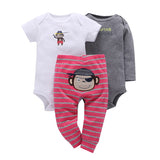 Hot New Arrival Fashion Fleece Sale Cotton Girls Clothes Infant Clothing 2 Rompers+1 Trousers 3 Pieces 2018 Sets Free Shipping