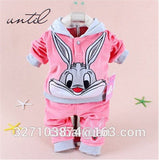 Hot Sale 2018 Autumn Baby Boys and Girls Sets Velvet Rabbit Cartoon Print Hoodie and Pant Twinset Long Sleeve Velour Clothing