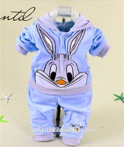 Hot Sale 2018 Autumn Baby Boys and Girls Sets Velvet Rabbit Cartoon Print Hoodie and Pant Twinset Long Sleeve Velour Clothing