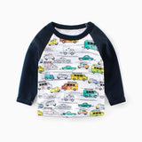Hot Sale 4 color Toddler Boys Cartoon C Pattern Long Sleeve T-Shirt Tops Boy Patchwork Shirt Pullover Tee Tops Outfit Clothes