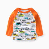 Hot Sale 4 color Toddler Boys Cartoon C Pattern Long Sleeve T-Shirt Tops Boy Patchwork Shirt Pullover Tee Tops Outfit Clothes