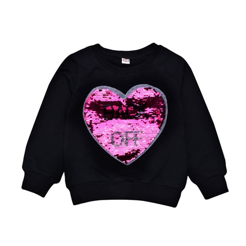 Hot Sale New 2018 Autumn Girls O Neck Long Sleeve Heart Printing Black Hoodies Tops Children Baby Geometric Sweatshirt Pullover