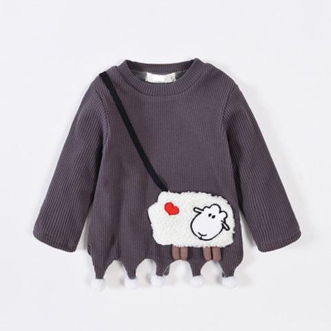 Hot Sales Cartoon Sheep Girls Sweatshirt Embroidery Sweatshirt Children Winter Thick Warm Bottoming Sweatshirts For Children
