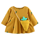 Hot sale Cute Toddler Baby Girl Carrot Print Long Sleeve Princess Dress+Small Bag for dropshiping