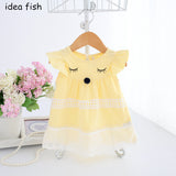 2018 Summer Lace Baby Dress Cotton Infant Girl Dresses Puff Sleeve Toddler Baby Girl Clothes yellow blue white 0-2T