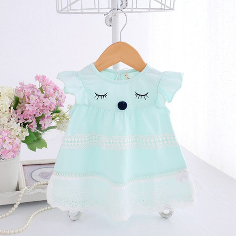 2018 Summer Lace Baby Dress Cotton Infant Girl Dresses Puff Sleeve Toddler Baby Girl Clothes yellow blue white 0-2T