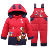 Boys Snowsuit Cute Cartoon Warm Thick Baby Boy Winter Co Kid Girls Down Jacket and Pants Children Clothes Outerwear