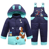 Boys Snowsuit Cute Cartoon Warm Thick Baby Boy Winter Co Kid Girls Down Jacket and Pants Children Clothes Outerwear