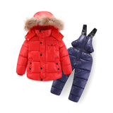 IYEAL Kid Boys Winter Clothes Set Warm Parka Coats Hooded  Jacket With Overalls Jumpsuits Snow Wear Children Clothing Set  2-7Y