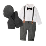 NEWEST 2018 Newborn Boy Clothing Sets Top Quality Cotton Gentleman Spring Fashion Rompers + Vest + Hat Autumn Baby Clothes