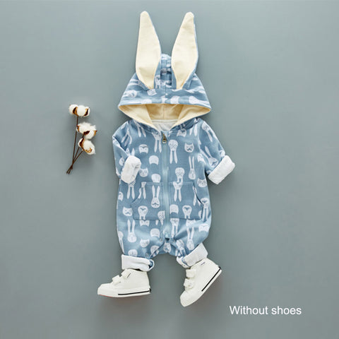 New Autumn Baby Rompers Cute Cartoon 3D Ears Rabbit Hooded Infant Girl Boy Jumpers Kids Baby Outfit Children Clothes 0-12M