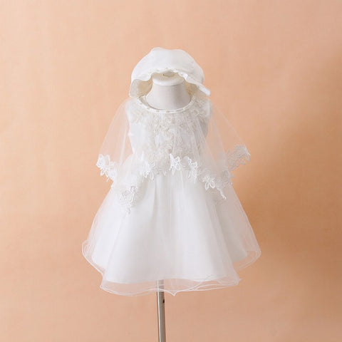 Newborn Baby Christening Gown Infant Girl's White Princess Lace Baptism Dress Toddler Baby Girl Chiffon Dresses 3pcs/set