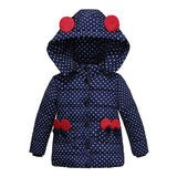 Infant Autumn Winter Jacket for Baby Girls Down Children Bowknot Outerwear Coats Dot Hooded Cotton Kids Clothing