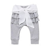 Infant Baby Girl Pants Ruffle Bow Solid Pink Gray Kid Long Trousers Bowknot Pants Casual Bottoms