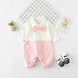 Ins Jumpsuit Bebe Rompers Korean Japan Fashion Baby Rompers Bow Tie Design One-piece Pink Long Sleeve Spring Clothing for Babies