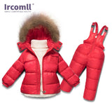 Russia Winter Boys Girls Clothing Set Infant White Duck Down Coat+Overalls 2PC Children Snow We Windproof Ski Suit