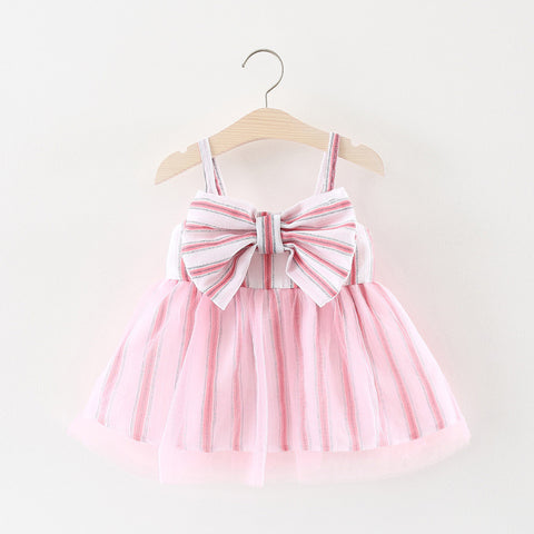 JIOROMY 2018 Girls Baby Clothes Stripe Bow Sling Dress Small Fresh Style Fashion Design Pink Yellow Summer Discount k1