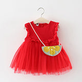 Jeebel Mesh Princess Lace Baby Girl Dress Solid Small Bag Birthday Children Sleeveless Red White Clothes Party Summer Newborn