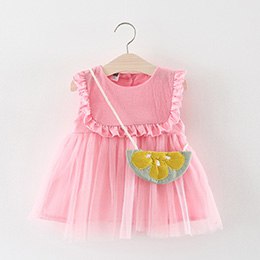 Jeebel Mesh Princess Lace Baby Girl Dress Solid Small Bag Birthday Children Sleeveless Red White Clothes Party Summer Newborn