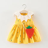 Jeebel Radish Country Style Baby Girl Dress Small Bag Print Pink White Yellow Children's Kids Birthday Beach Summer Clothes