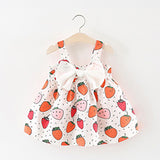 Jeebel Strawberry Bow Tie Print Baby Girl Dress Small Bag Red Yellow Children Kids Birthday Beach Newborn Summer Clothes