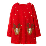 baby girls Christmas cartoon dresses with applique two cute elk kids   designed autumn clothes Christmas gift