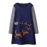 baby girls Christmas cartoon dresses with applique two cute elk kids   designed autumn clothes Christmas gift