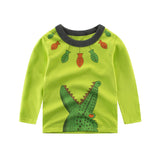 Kids Boys Autumn Casual Green Printed Cartoon Dinosaur&Fish Long Sleeve Tops 2-10Y M1 M1
