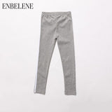 Kids 100 Cotton Pants for Girls Side Stripe Active Skinny Trousers Children White Gray Black Solid Pant Spring Leggings FH683