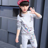 Kids 2018   spring autumn long-sleeved printing butterfly sports suit jacket + pants 4 6 8 10 12 years old baby girls clothes
