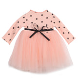 Kids Baby Girl Dots Princess Dresses Autumn Children Girls Long Sleeve Knit Lace Tutu Ball Gown Dress Clothes Outfits Pink Black