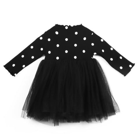 Kids Baby Girl Dots Princess Dresses Autumn Children Girls Long Sleeve Knit Lace Tutu Ball Gown Dress Clothes Outfits Pink Black