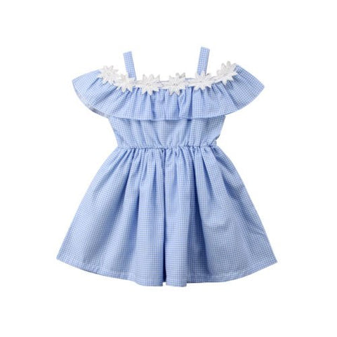 Kids Baby Girls Casual Solid Ruched Flower Patchwork Dress Small Plaid Summer Off-shoulder Party Pageant Tutu Dresses Clothes