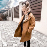 Kids Children Baby Girls Clothes Long Sleeve Winter Wool Coat Solid Colors Pocket Windproof Coat Warm Overcoat Outwear Jacket