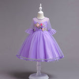 Kids Clothes Dress for Girls 3 - 6 7 8 9 10 12 to 14 Years Children Purple Flower Embroidery Dresses Girls Party Costume 1C35A