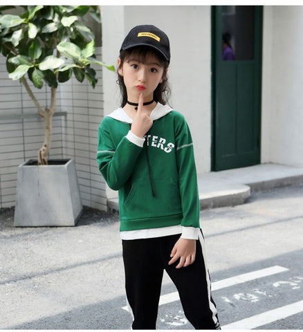 Kids Clothes Sets Spring Autumn Girls Sports Suits Girls Letter Hoodies+Pants 2Pcs 4 6 8 10 12 Years Children Clothing Sets