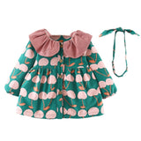 Kids Clothes Toddler Baby Girls Long Sleeves Small Tree Print Lace Co Dress+Headband Sets Vestido Menina#S4