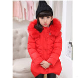 Kids Cothing Warm Padding Jacket For Girl Long Winter Thicken Parka With Fur Hood Children Outerwear Coats 4 6 8 10Year old