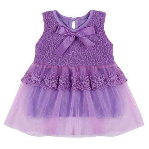 Kids Cotton Bow Lace Ball Gown Casual Chiffon Princess Baby Girls Dresses 0-2Y