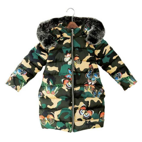 Kids Cotton-padded Down Parkas for Girls Camouflage Fur Hooded Coat Kids parka Russia Snowsuit Children's Thicken Jacket Clothes