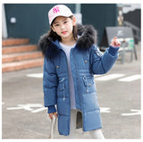 Kids Down Jacket 2018 New Boys Girls Winter Co Children Long Thick Outwe Co Fur Coll Solid Color Jacket For 5-14 Y